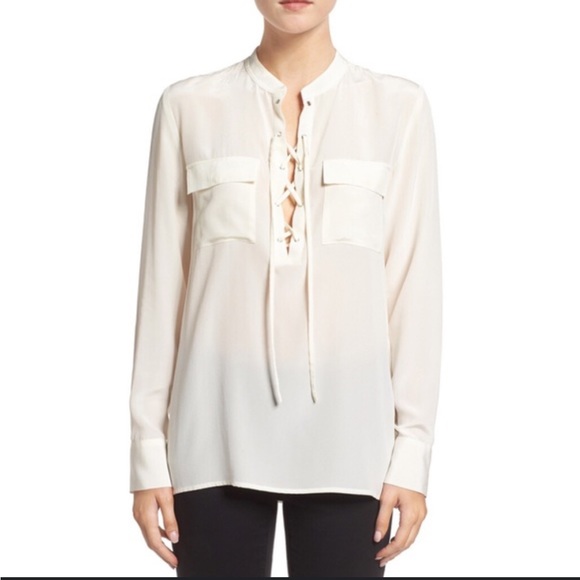 Madewell Silk Lace Up Blouse in Ivory Off-White - Picture 16 of 16